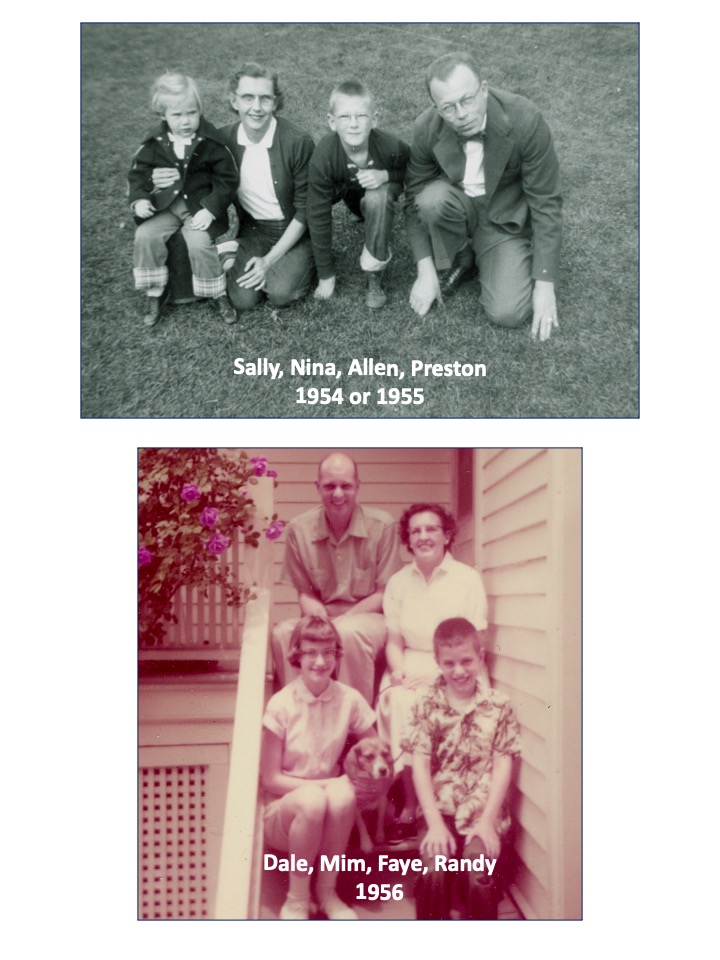 Slide 8: Photos of Nina and Miriam with their families. Sally, Nina, Allen, and Preston in 1954 or 1955 and Dale, Mim, Faye, and Randy in 1956.