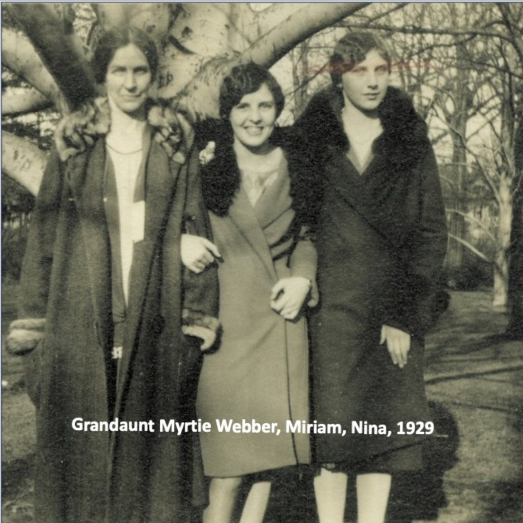A photo of Nina and Miriam Barber with their Great Aunt Myrtle in 1929.